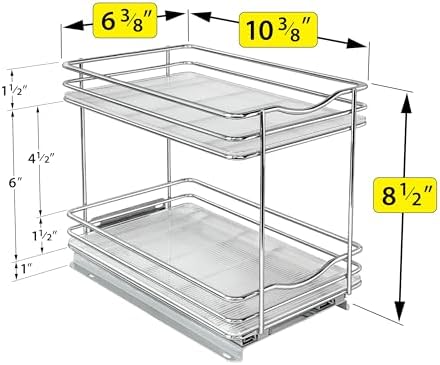 LYNK PROFESSIONAL® Pull Out Spice Organization for Cabinets - 6-3/8 inch Wide – Spice Rack for Inside Cabinets, Slide Out Spice Rack Organizer for cabinet – Pull Out Spice Rack, Sliding 2 Tier Chrome - Image 5