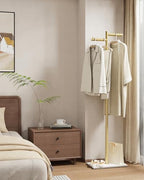 Modern Garment Rack,Z-Shaped Coat Stand with Rock Base,68.9in,Gold - Image 2