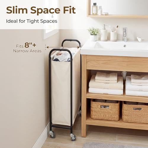 GRANNY SAYS Laundry Hamper, Slim Basket with Wheels and Handles, Beige, 80L - Image 3