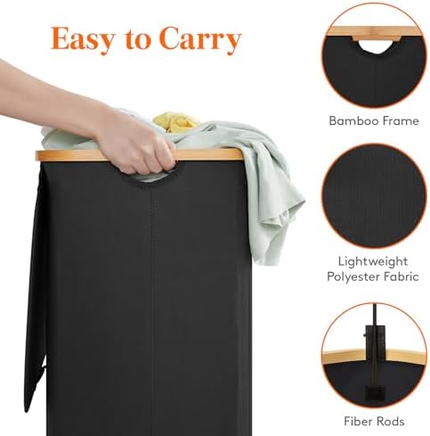 Lifewit 150L Large Laundry Basket with Lid, 2 Removable Bags, Black - Image 6