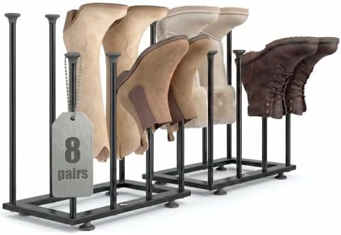 Boot Rack,Metal Free Standing Boot Storage Organizer, 8 Pairs,Black by Amoowis