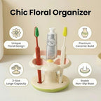 Floral Ceramic Toothbrush Holder, 3-Slot Toothbrush and Toothpaste Holder Cute Toothbrush Holder Set, Cute Countertop Holder for Electric Toothbrush, Toothpaste, Floss, and Razor (Pink) - Image 4