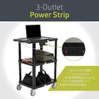Pearington 3-Shelf Mobile Utility Cart with 3 Outlets and 8' Cord, Heavy-Duty Service Cart for Offices and Warehouses with 3 Shelves, Black, 2 Pack - Image 4