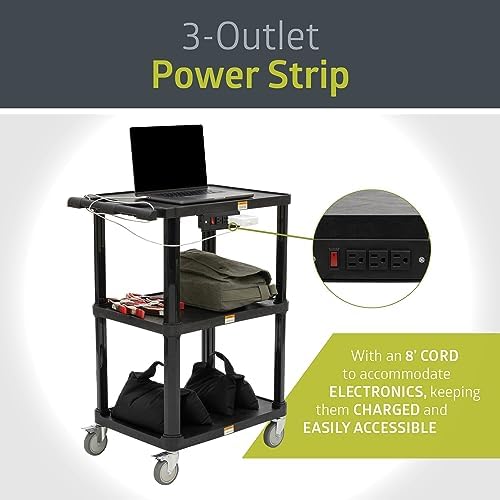 Pearington 3-Shelf Mobile Utility Cart with 3 Outlets and 8' Cord, Heavy-Duty Service Cart for Offices and Warehouses with 3 Shelves, Black, 2 Pack - Image 4
