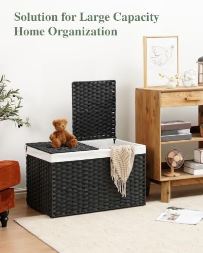 SETVSON Storage Basket with Lid Wicker Baskets for Storage, 160L Black - Image 4