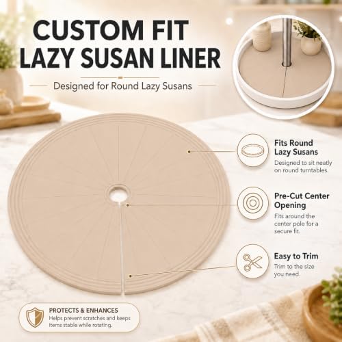 Lazy Susan Shelf Liner, Silicone Lazy Susan Liners for Kitchen Cabinet Turntables, Heat-Resistant, Non-Slip and Easy-to-Clean Round Mats, 2 Pack (Khaki) - Image 2