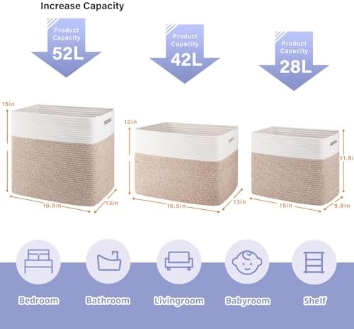 OIAHOMY 2 PACK Tall Storage baskets 42L Blanket Basket Living Room Brown - Image 2