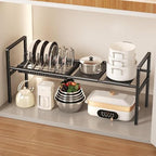 Mustorn Pots and Pans Organizer Under Cabinet, Expandable 1 Tier Under Sink Organizers and Storage Adjustable Height Kitchen Pot and Pan Lid Holder Rack with 6 Dividers Under Cabinet Shelf(Black) by MUSTORN