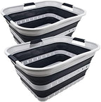 SAMMART 42L (11 gallon) Collapsible Plastic Laundry Basket - Foldable Pop Up Storage Container/Organizer - Portable Basket - Space Saving Hamper (Grey/Slate Grey (Set of 2)) by SAMMART