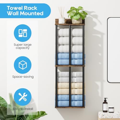 Towel Racks for Bathroom Wall Mounted with Wooden Storage Shelf - Image 4