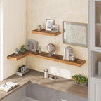 HOOBRO Floating Shelves for Wall, Wall Mounted Shelf Set of 2, 55" Hanging Shelf with Invisible Brackets, for Wall Storage in Bathroom Bedroom Kitchen Living Room Office, Rustic Brown BF140BJP201 - Image 4