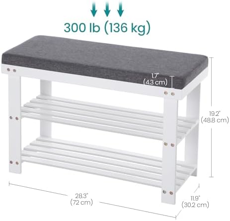 SONGMICS Bamboo Shoe Bench, 3-Tier Shoe Rack, 11.9 x 28.3 x 19.2 Inches - Image 3