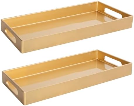 MAONAME Gold Vanity Tray Set of 2, Rectange Toilet Tank Trays with Handles by MAONAME