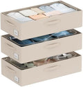 CYhom 3Pcs Under Bed Storage Bins with Metal Frame - Shoe Organizer for Closet with Clear Cover Oxford Fabric Sturdy Underbed Container Foldable Stackable Clothes Organizer (Beige, 23.5x11.8x6.3) by CYhom