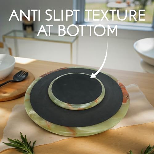 Marble Lazy Susan, Natural Marble Round Tray Turntable Cake Stand, 16" Lazy Susan Cheese Board with Silent Rotating for Serving, Table Display, Cupcake (Green) - Image 4