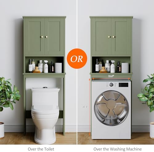Over the Toilet Storage Cabinet, Bathroom Storage Organizer, Green - Image 5