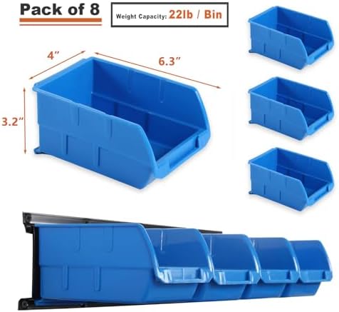 Wallmaster 8-Bin Storage Bins Garage Rack System 2-Tier Orange Tool Organizers Cube Baskets Wall Mount Organizations (Blue) (Pack of 2) - Image 4