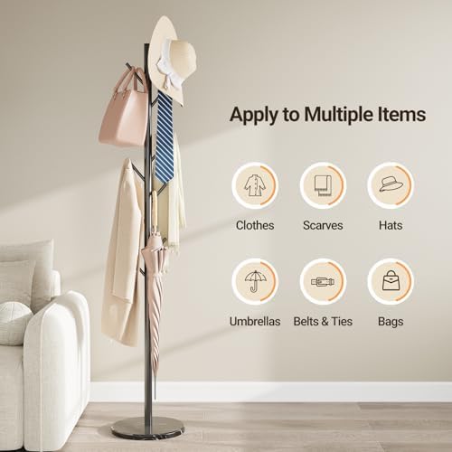 ELYKEN Coat Rack Freestanding, Metal Coat Rack with Natural Marble Base - Image 5