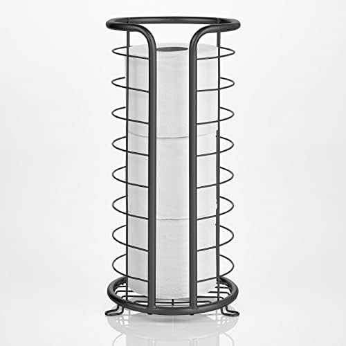 mDesign Metal Toilet Paper Holder Stand - Storage Reserve for 3 Rolls of Toilet Tissue - Freestanding Toilet Paper Holder - Stylish Bathroom Floor Toilet Paper Stand - Omni Collection - Matte Black - Image 6