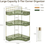 3-Tier Corner Bathroom Counter Organizer with Makeup Brush Holder, Green - Image 2