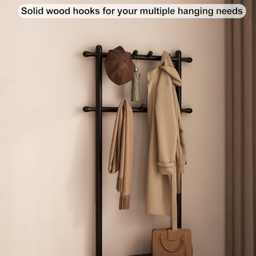 AQIMUELE Coat Rack with Shoe Storage, Narrow Wooden Hall Tree with Bench, 11 Hooks and 2-Tier Storage Shelves, 3-in-1, Entryway Bench with Coat Rack (23.6"-Black) - Image 5