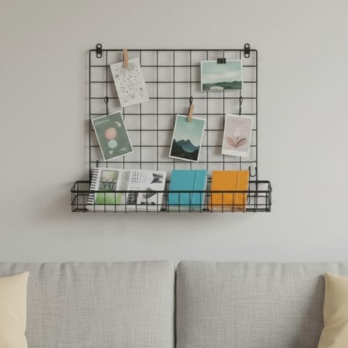 4 Pcs 15.75 x 3.94 x 1.97 Inch Black Metal Grid Wall Hanging Basket, Wire Storage Organizer Baskets with Hooks for Kitchen, Bathroom, Home Decor - Image 6