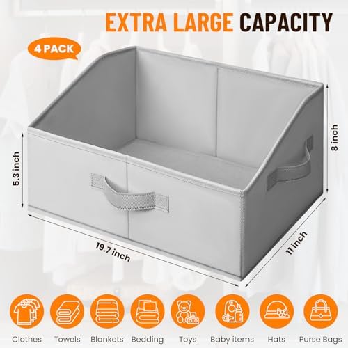 Extra Large Closet Organizers Bins 4 Pack - Blanket Basket for Organizing/Home Clothes Storage Bins for Jeans/Toy Organizers for Nursery/Wardrobe Shelf Closet Organization for Purse Hats Towel - Image 3