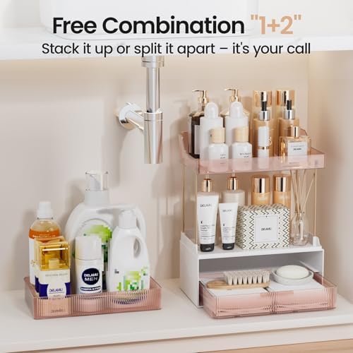 Delamu 4-Tier Makeup Organizer, Bathroom Counter, 2 Drawers, Grapefruit - Image 5