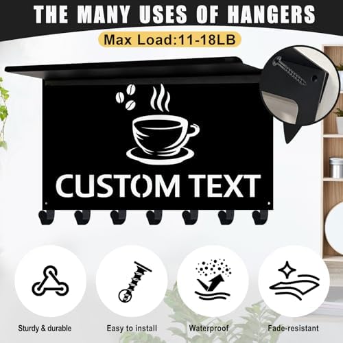 Dyoart Custom Coffee Bar Key Holder Wall Mount with Shelf, Home Decor Gifts - Image 3