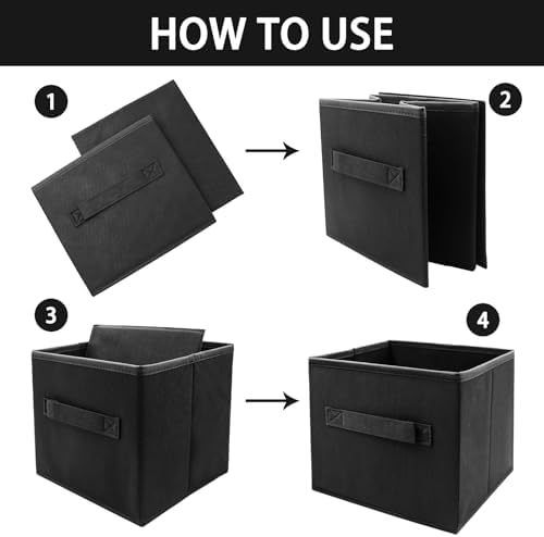 EBIGIC Small Storage Bins[6 Pack] 9.0"x7.5"x7.5" Small Size Fabirc Foldable Closet Toy Organizer Collapsible Cloth Black - Image 4