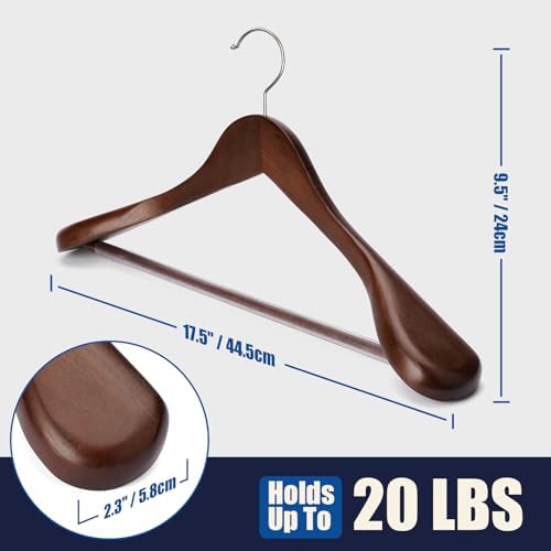 Wooden Coat Hangers - Wide Shoulder Hangers with Non Slip Pants Holder, Heavy Duty, for Men, Women, Suit, Coat, Jacket, Pants (Walnut, 10 Pack) - Image 7