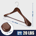 Wooden Coat Hangers - Wide Shoulder Hangers with Non Slip Pants Holder, Heavy Duty, for Men, Women, Suit, Coat, Jacket, Pants (Walnut, 10 Pack) - Image 7