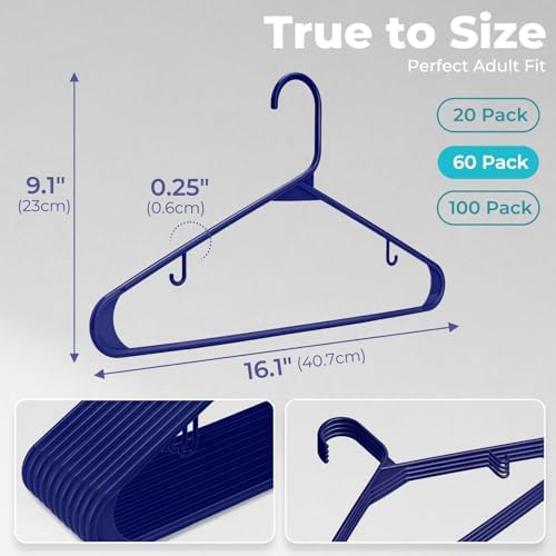 HOUSE DAY Blue Plastic Hangers 60 Pack, Slim Space-Saving Clothes Hangers - Image 2