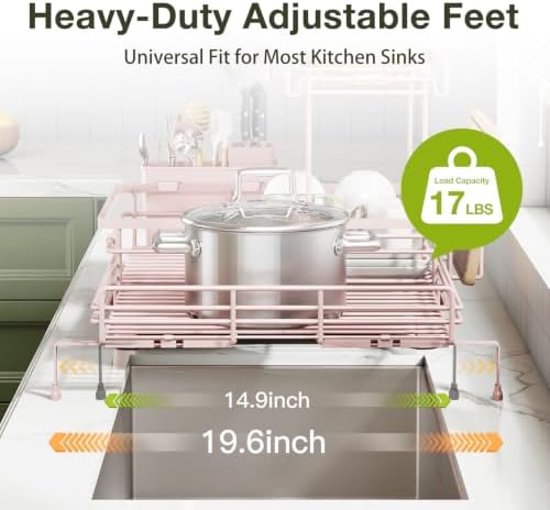 2-Tier Expandable Dish Drying Rack, Kitchen Counter Pink - Image 4