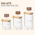 ComSaf Glass Pantry Storage Containers (0.7qt/1.2qt/1.6qt) Set of 6 Jars - Image 2