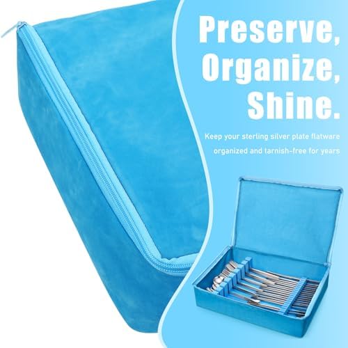 Teenyyou Zippered Flatware Storage Drawer Liner Silverware Storage Bag Tarnish Preventative Silver Organizer Cutlery Case Container Box Large Capacity Silverware Chest 15.75" x 11.02" x 3.94"(Blue) - Image 4
