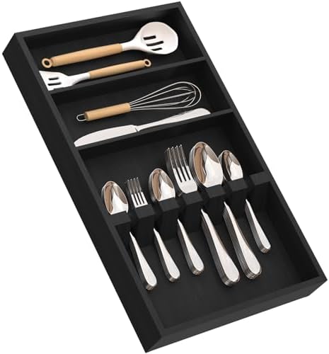 Yofidra Pure Bamboo Silverware Drawer Organizer: 16.5 Inch Large Silverware Utensil Tray Holder, 3-Compartment with 6 Card Slots Kitchen Flatware Organizer Home Essentials, 2024 New Upgrade by Yofidra