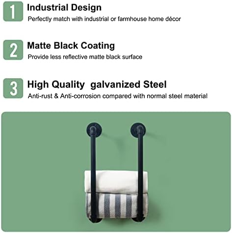 HouseAid Industrial Pipe Towel Rack, Farmhouse Bathroom Towel Storage Holder, Vintage Style Towel Organization, Wall Mounted, Matte Black - Image 4