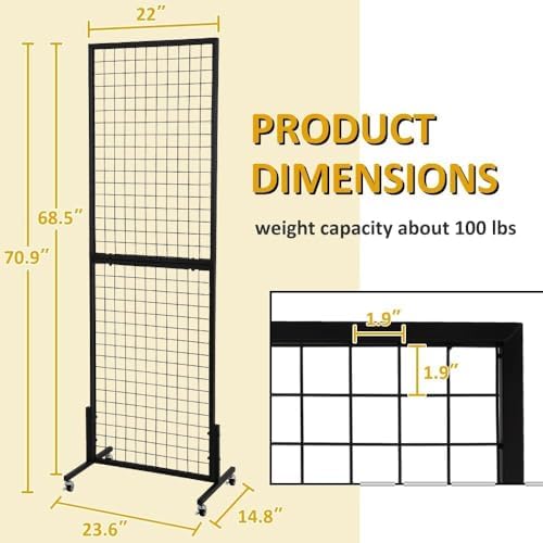 2 Packs 1.8' x 5.7' Grid Wall Panels Standing Wire Grid, Display Rack with T-Base Wheels Freestanding Gridwall Panel Tower for Shows, Black - Image 3