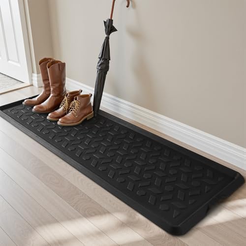 tchdio Durable Rubber Boot Tray and Shoe Mat for Entryway - Heavy Duty Waterproof Shoe Tray Organizer, Non Slip Boot Trays for Front Door, Entryway Muddy Shoes Storage, 16x48 Inches by Tchdio