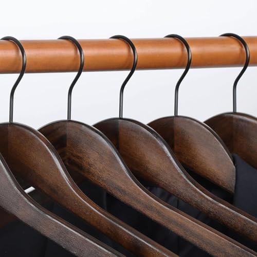 TOPIA HANGER Heavy Duty Wood Coat Hangers in Smooth Retro Finish, Boutique Quality Wooden Suit Hangers-Non-Slip Rubber Pants Bar and Smoothly Cut Notches-360° Rotating Black Hook-30 Pack, CT04A30 - Image 6