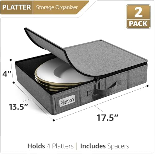 Sorbus Platter Storage Case for Dinnerware (2 Pack, Gray) - Image 3