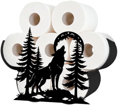 Wolf Toilet Paper Holder Wall Mount/Stand for Extra 8 Rolls by WHIMSTITCH
