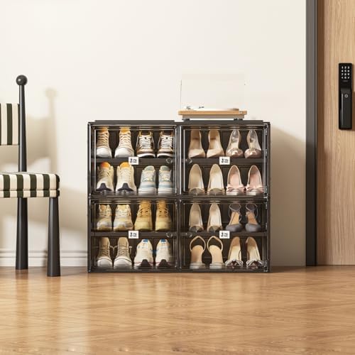 Vipbox Black Shoe Rack Organizer Cabinet for Closet Entryway,Clear Shoe Storage Boxes Stackable Sneaker Storage with Door Easy Assembly Shoe Cabinet with Lids Large 4 Tiers 16 Pairs - Image 2