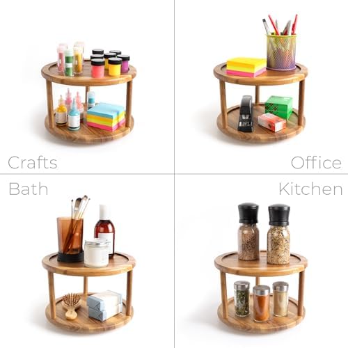 Smart Design 2-Tier Acacia Turntable Lazy Susan - Image 6