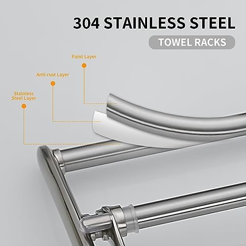 BESy Towel Racks with Foldable Towel Bar Hooks Wall Mounted Brushed Nickel - Image 4