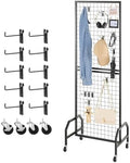 VEVOR Grid Wall Panel, 1.9 x 5.4 ft Wire Grid Panels Display Rack, Movable Art Display Shelf with Wheels and 10 Hooks, Black Carbon Steel Gridwall for Craft Show, Decoration, Storage, Notice Board by VEVOR