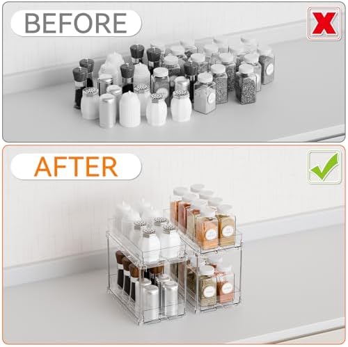 Yieach 4 Pack 2 Tier Vertical Spice Rack Pull Out,10.4'' Deep Narrow Slide Out Spice Rack Organizer for Inside Cabinets,Kitchen,Pantry,Cupboard Seasoning,Can,Jar Organizer and Medicine Cabinet Storage - Image 5