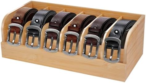 GTI Belt Organizer, 6 Compartments Belt Organizer for Closet and Drawer, Bamboo Display Case for Tie and Belt, Belt Storage Organizer for Men Women (Wooden) by GTI