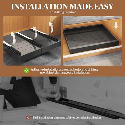 Seinloes 6 Pack Expandable Pull Out Cabinet Organizer 21"Deep With Raising Pad for Framed Cabinets,Upgrade 3 Slide Rails Slide Out Drawers,No Drill Roll Out Shelves,Adjustable Width 12.1"-20.4" Black - Image 6